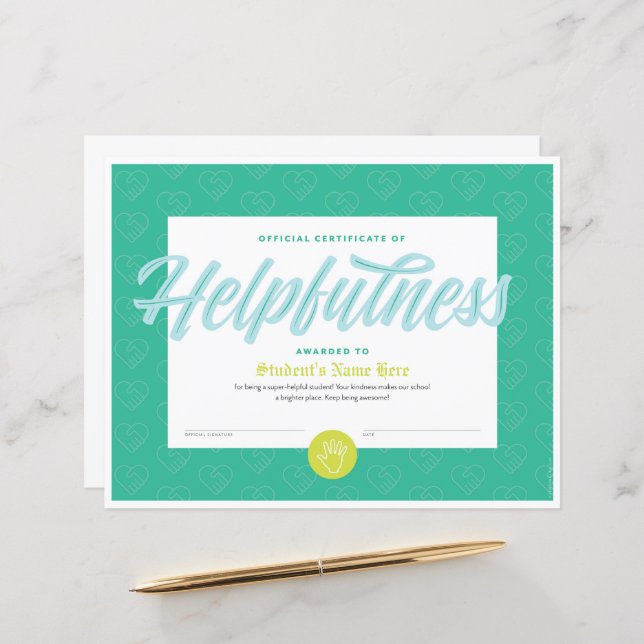 Certificate of Helpfulness (Front/Back In Situ)