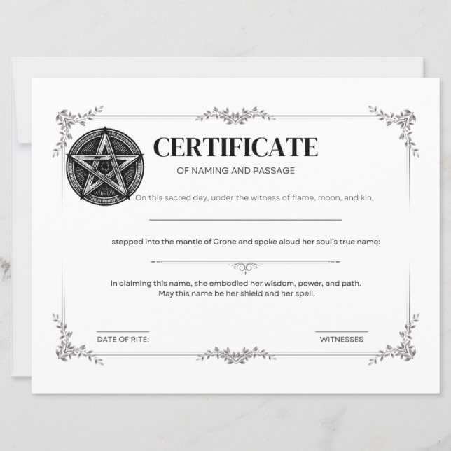 Certificate of Naming and Passage  (Front)