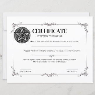 Certificate of Naming and Passage 