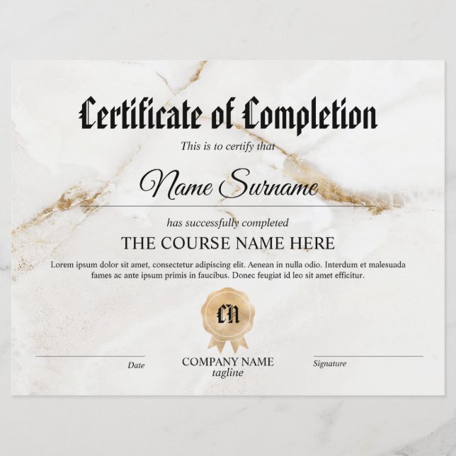 Certificate of Participation Award Course  (Front)