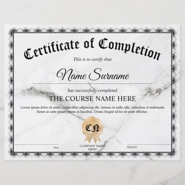 Certificate of Participation Award Course  (Front)