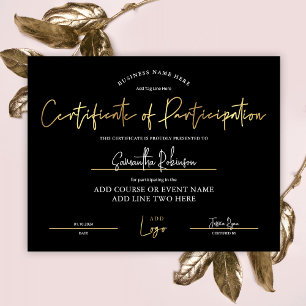 Certificate of Participation Black Gold Logo Award