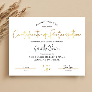 Certificate of Participation Gold Business Award