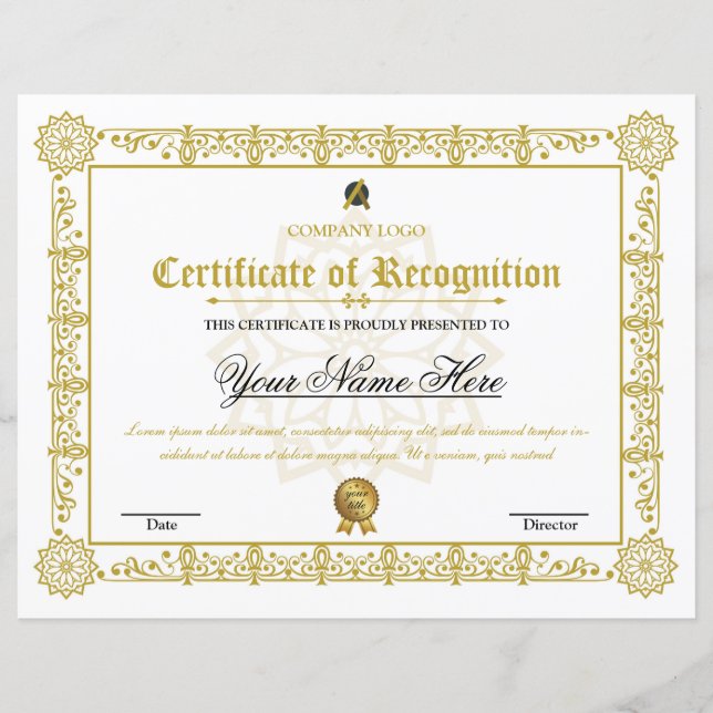Certificate Of Recognition (Front)