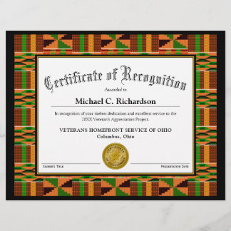 Certificate of Recognition African Kente Cloth K47