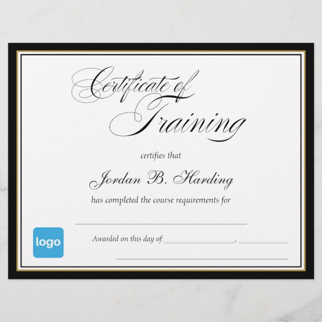 Certificate of Training Award  - Add Logo (Front)