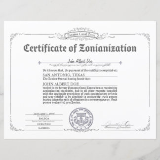 Certificate of Zonianization