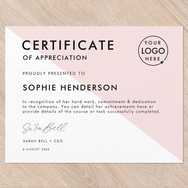 Certificate Pink Professional Logo Award Template (Creator Uploaded)