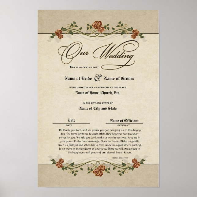 Certificate Wedding-Marriage-(Ornamental Keepsake) Poster (Front)
