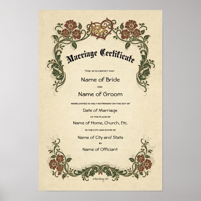 Certificate Wedding-Marriage-(Ornamental Keepsake) Poster (Front)