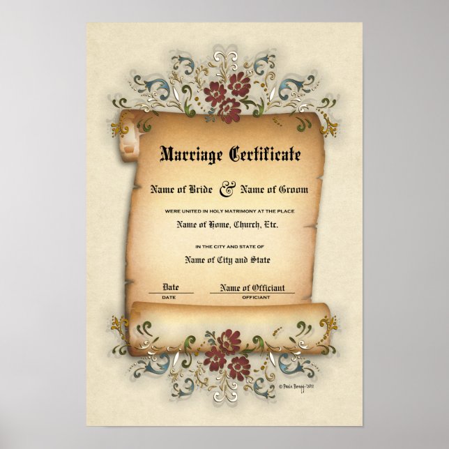 Certificate Wedding-Marriage-(Ornamental Keepsake) Poster (Front)