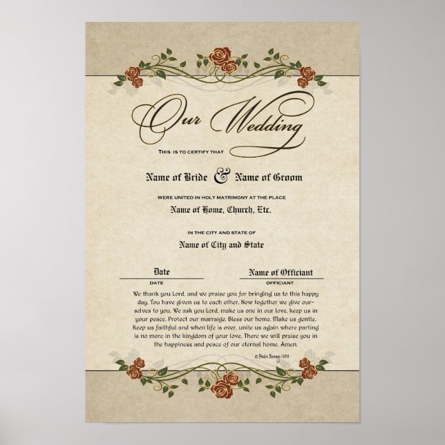 Certificate Wedding-Marriage-(Ornamental Keepsake) Poster (Front)