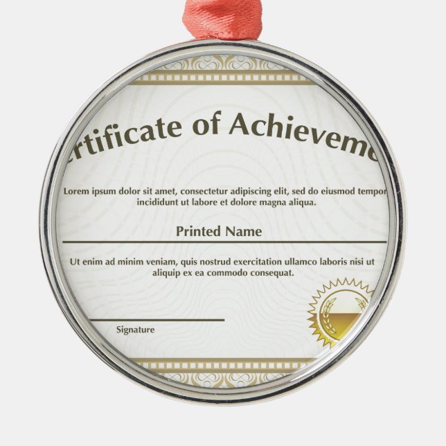 Certificate with golden seal metal tree decoration (Front)