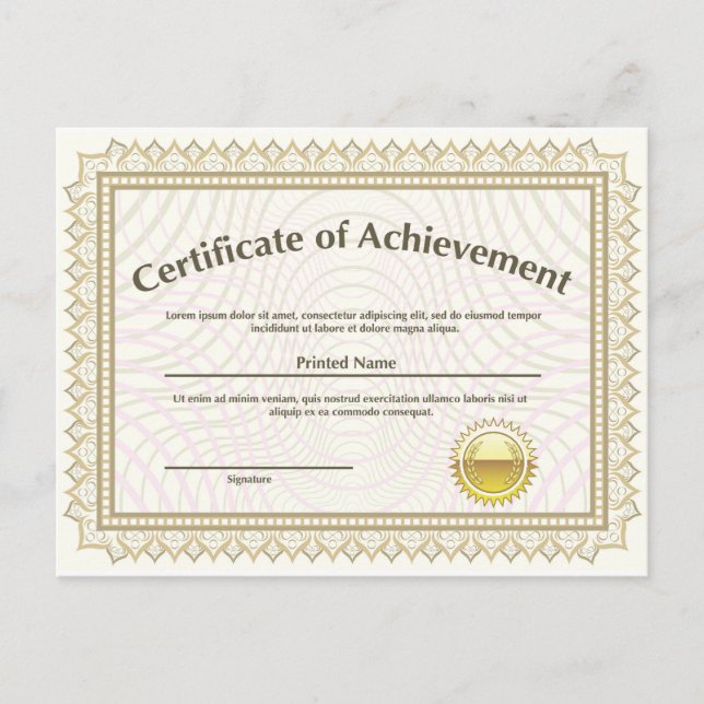 Certificate with golden seal postcard (Front)