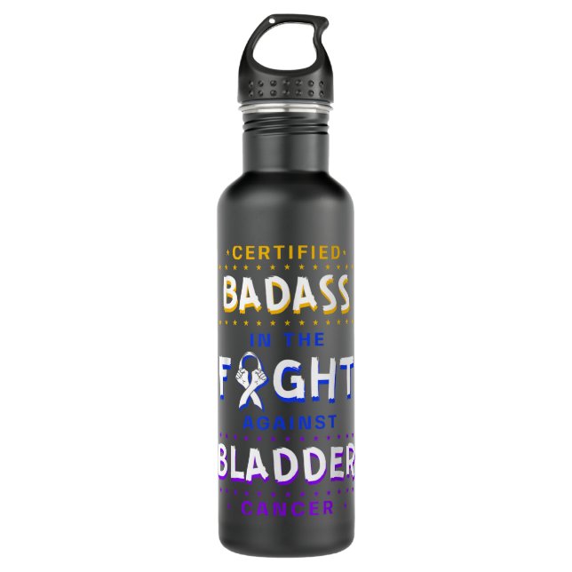 Certified Badass Bladder Cancer Purple Blue Yellow 710 Ml Water Bottle (Front)