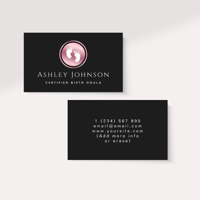 Certified Birth Doula Rose Gold Baby Feet Logo Business Card (Creator Uploaded)