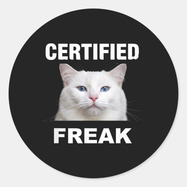 Certified Cat Meme Funny White Cat Classic Round Sticker (Front)