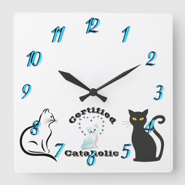 Certified Cataholic Square Wall Clock (Front)