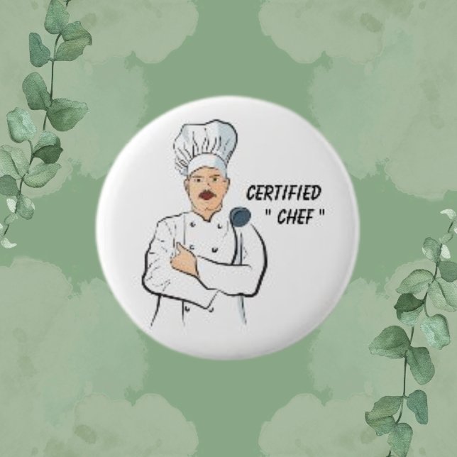 Certified Chef,  White Men Simple Chef  Round  6 Cm Round Badge (Creator Uploaded)