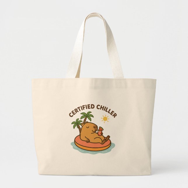 Certified Chiller – Cute Summer Capybara Beach Tot Large Tote Bag (Front)