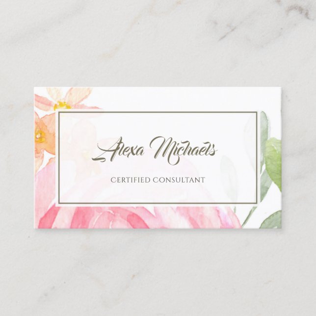 Certified Consultant Pretty Pink Floral Business Card (Front)