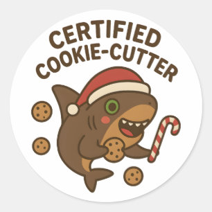 Certified Cookie-Cutter Funny Christmas Shark Pun Classic Round Sticker