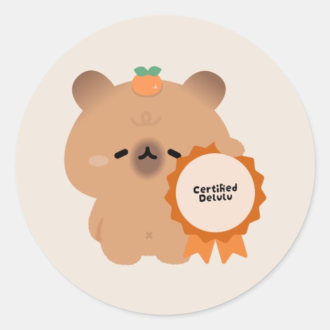 Certified Delulu Capybara Classic Round Sticker (Front)