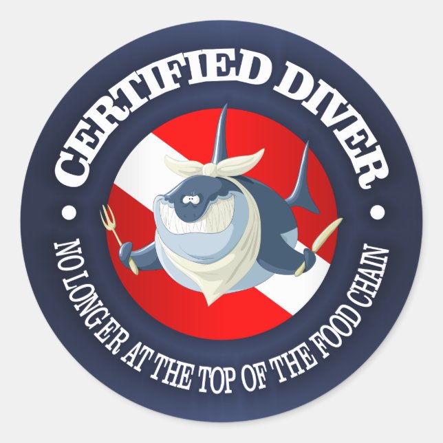 Certified Diver (Food Chain) Classic Round Sticker (Front)