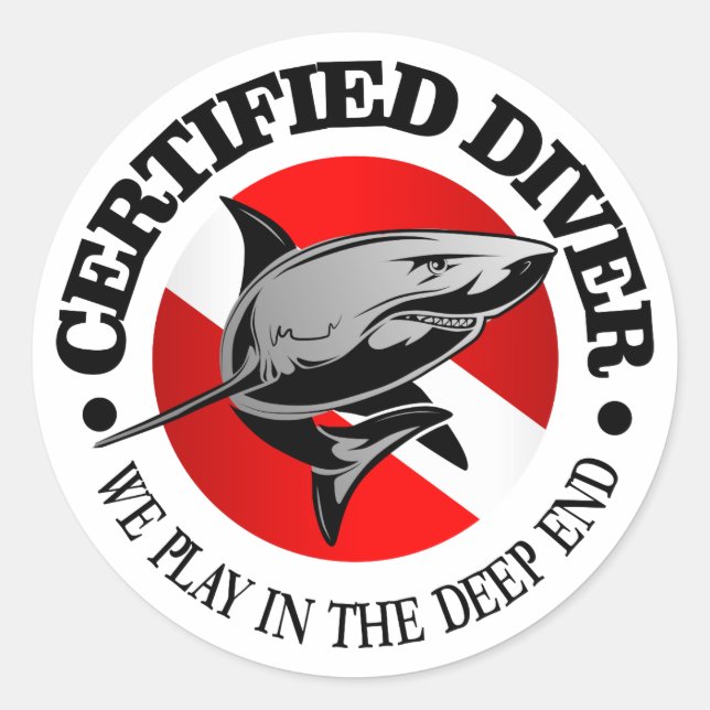 Certified Diver (Shark) Classic Round Sticker (Front)