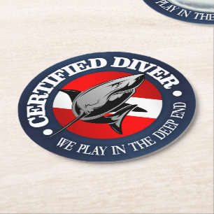 Certified Diver (Shark) Round Paper Coaster