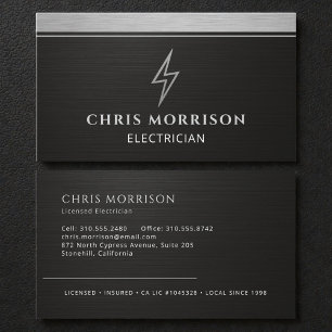 Certified Electrician Metallic Silver Black Business Card