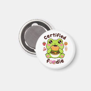 Certified Foodie Cute Kawaii Frog Eating Burger Magnet