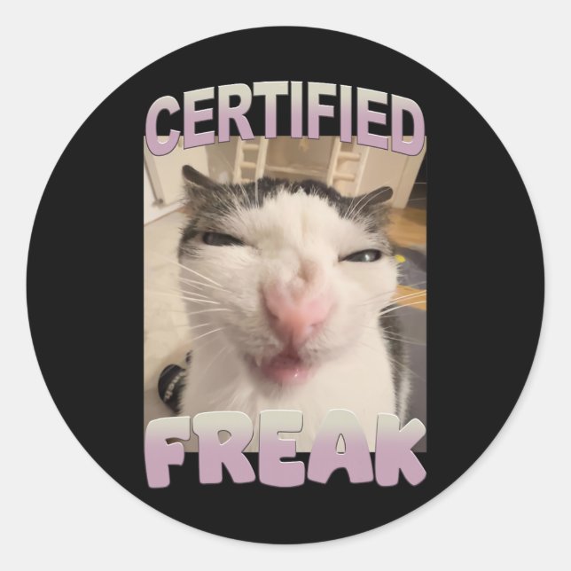 Certified Freak Cat Meme Funny Pet Humour  Classic Round Sticker (Front)