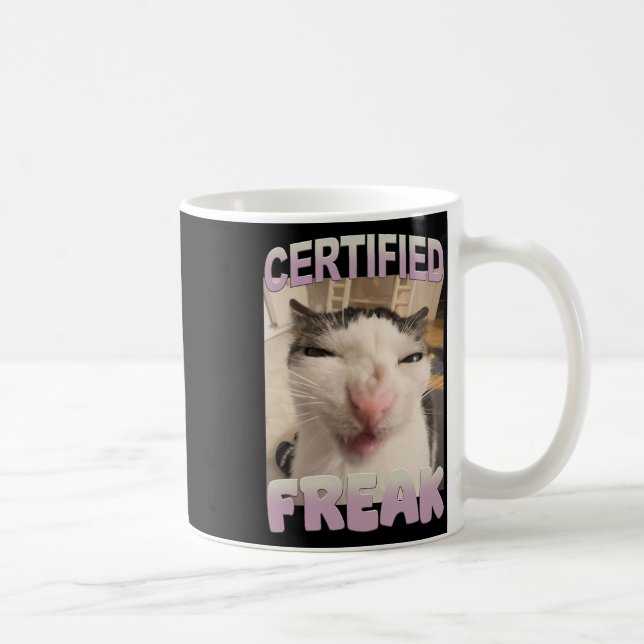 Certified Freak Cat Meme Funny Pet Humour  Coffee Mug (Right)