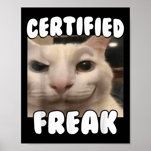 Certified Freak Funny Cursed Silly White Cat Stari Poster (Front)