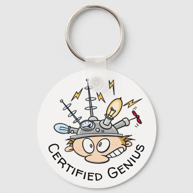 Certified Genius Thinking Cap Funny Cartoon Key Ring (Front)