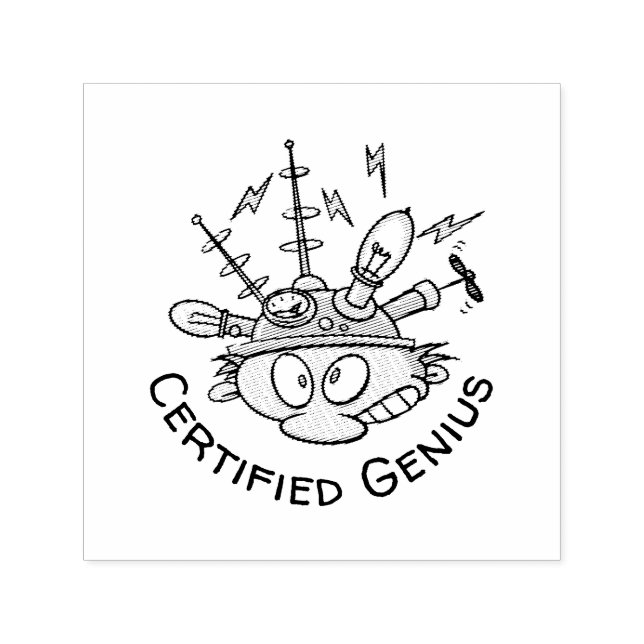 Certified Genius Thinking Cap Funny Cartoon Self-inking Stamp (Design)