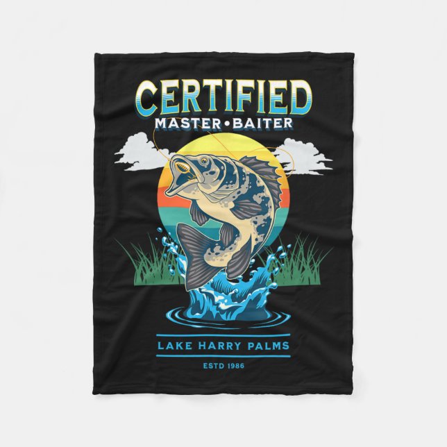 Certified Master Baiter Funny Fishing  Fleece Blanket (Front)