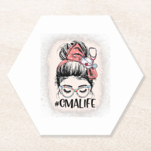 Certified Medical Assistant Messy Bun CMA Life Paper Coaster