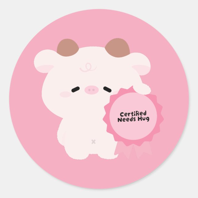 Certified Needs Hug Cow Classic Round Sticker (Front)