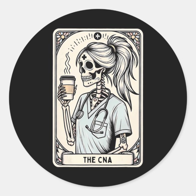 Certified Nurse Istant Tarot Card Skeleton Cna Hal Classic Round Sticker (Front)