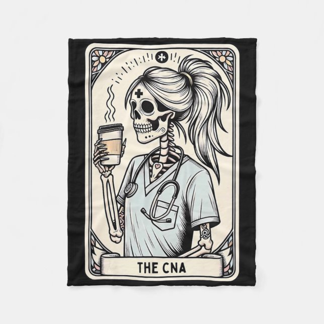 Certified Nurse Istant Tarot Card Skeleton Cna Hal Fleece Blanket (Front)