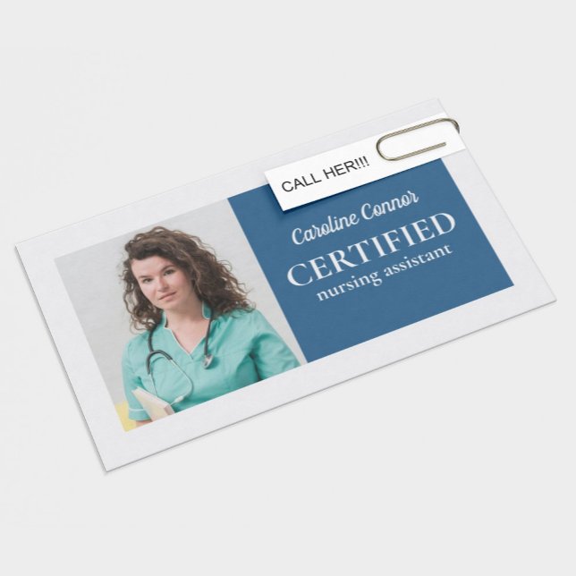 Certified Nursing Assistant Blue & White Border Business Card (Perfect for business)
