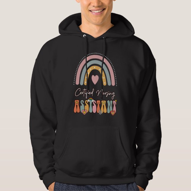 Certified Nursing Assistant CNA Groovy Retro Rainb Hoodie (Front)