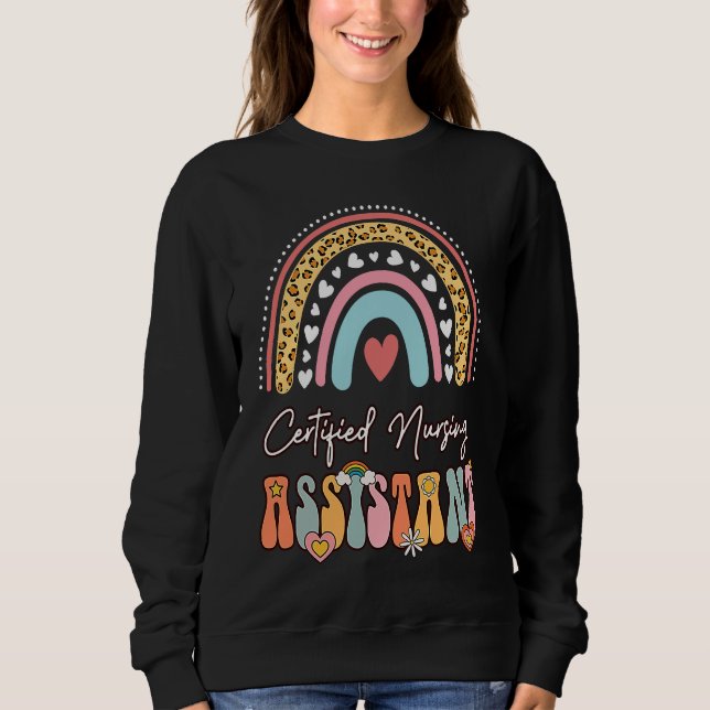 Certified Nursing Assistant CNA Groovy Retro Rainb Sweatshirt (Front)