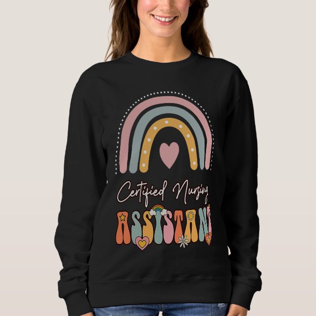 Certified Nursing Assistant CNA Groovy Retro Rainb Sweatshirt (Front)