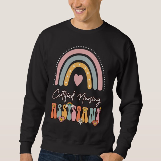 Certified Nursing Assistant CNA Groovy Retro Rainb Sweatshirt (Front)