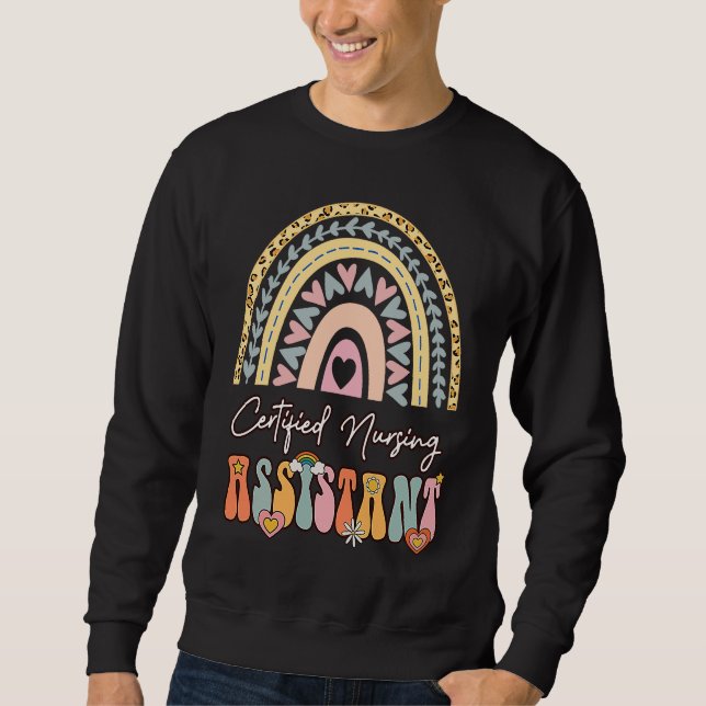 Certified Nursing Assistant CNA Groovy Retro Rainb Sweatshirt (Front)
