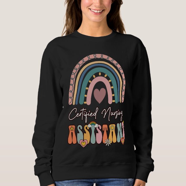 Certified Nursing Assistant CNA Groovy Retro Rainb Sweatshirt (Front)