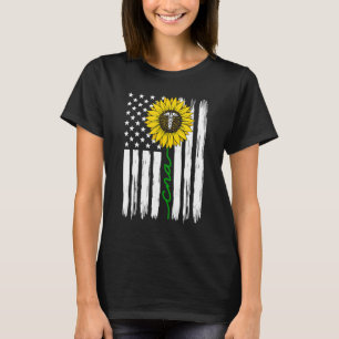 Certified Nursing Assistant Sunflower US Flag CNA  T-Shirt